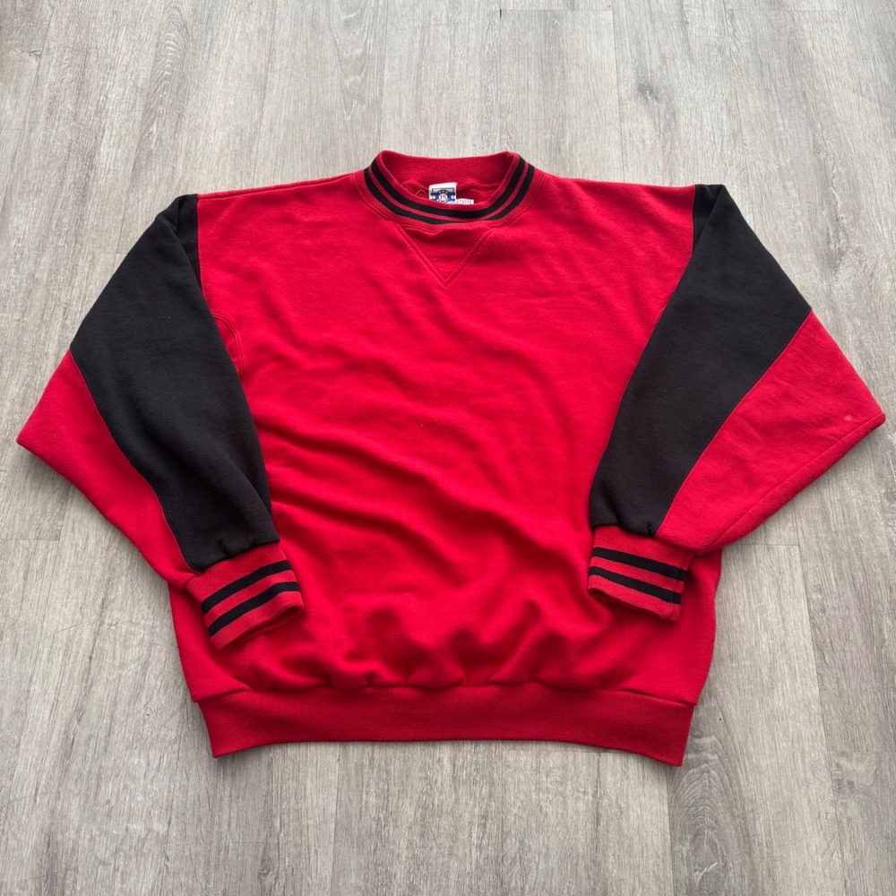 Vintage Pro Spirit Mens Red Black Colorblock Blank Crewneck Sweatshirt Larg
